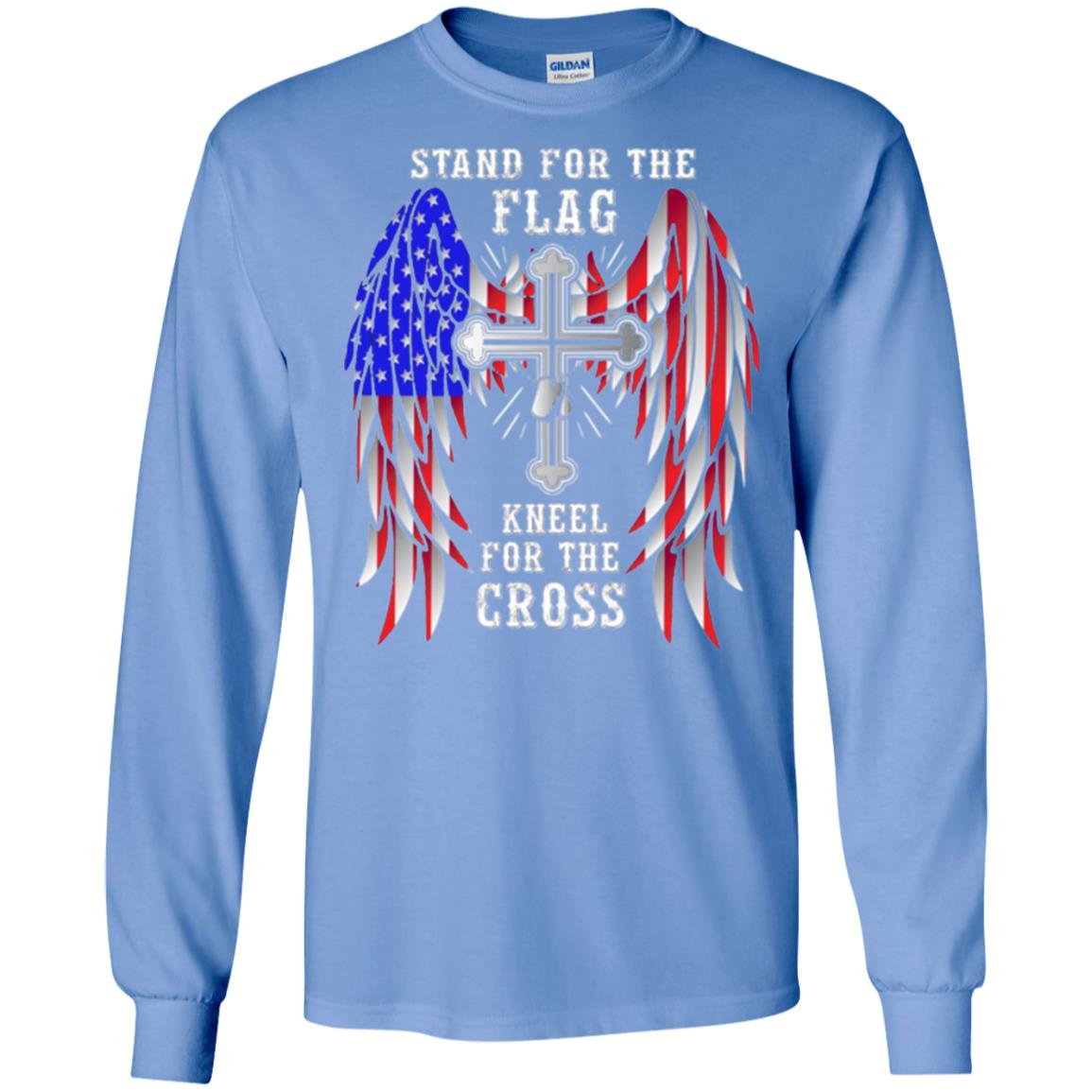 Christian T-shirt Stand For The Flag Kneel For The Cross Carolina Blue