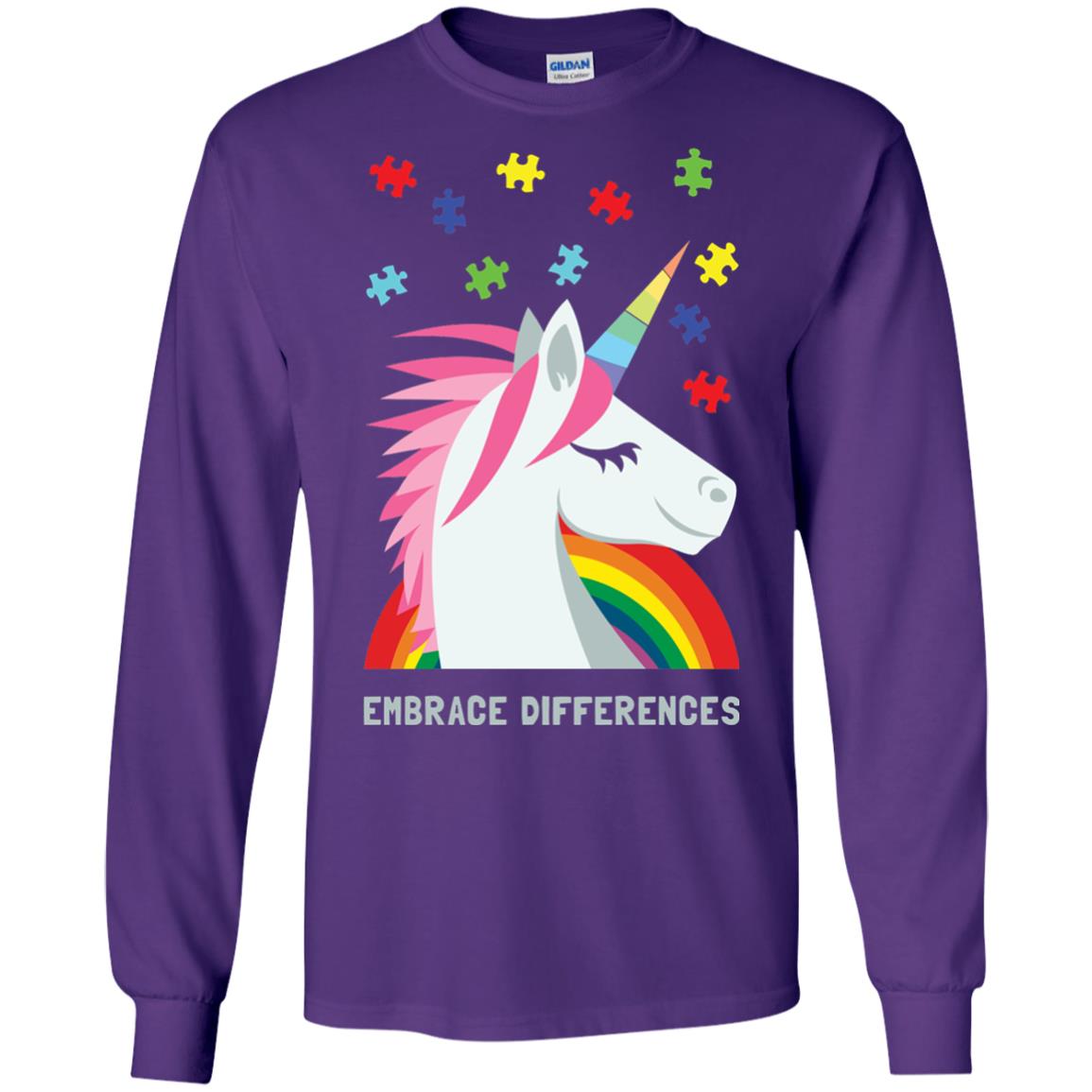 Autism Awareness Shirt Unicorn Puzzle Embrace Differences Purple
