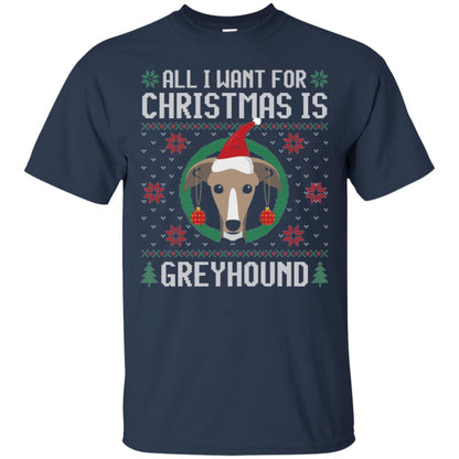 Chirstmas T-shirt All I Want For Christmas Is Greyhound Navy