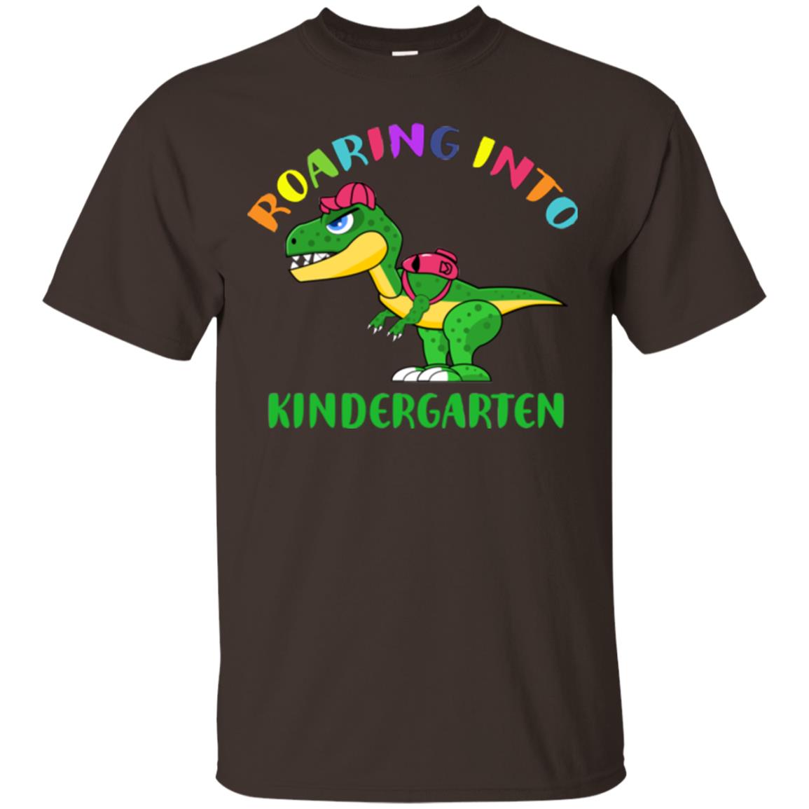Roaring Into Kindergarten Happy First Day Of School Shirt Dark Chocolate