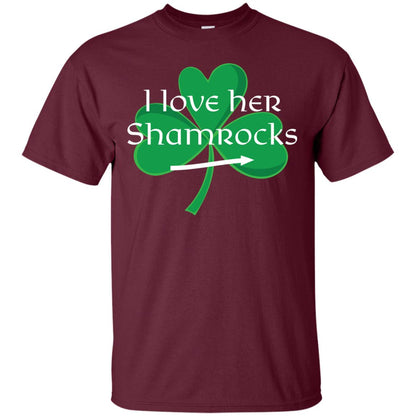Saint Patrick_s Day T-shirt I Love Her Shamrocks Maroon