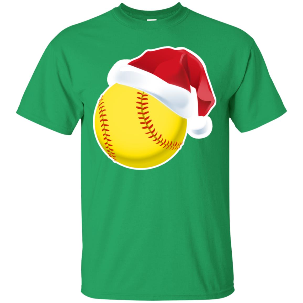 Softball With Santa Claus Hat X-mas Shirt For Softball Lovers Irish Green