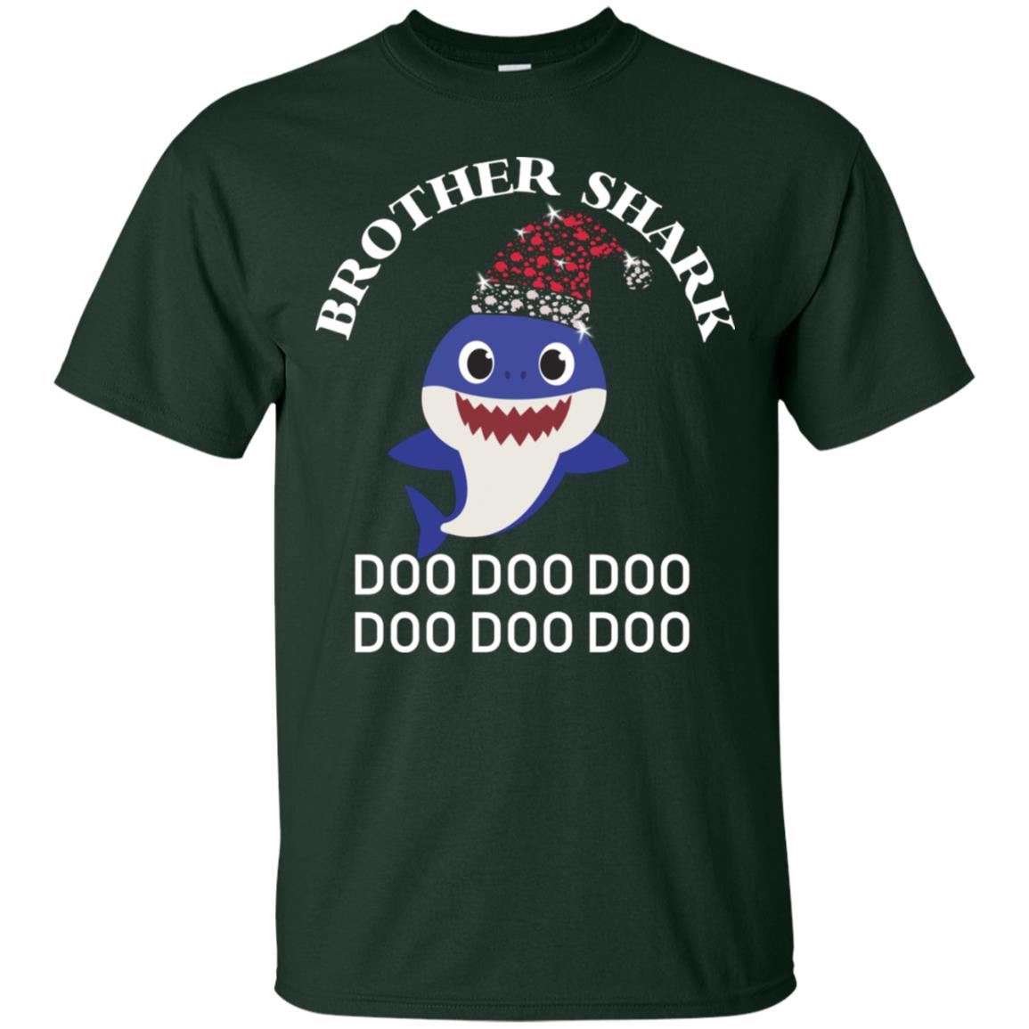 Brother Shark With Santa Claus Hat Merry X-mas Family Shark Gift Shirt Forest
