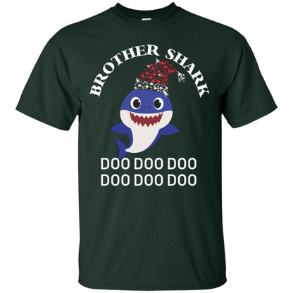 Brother Shark With Santa Claus Hat Merry X-mas Family Shark Gift Shirt Forest
