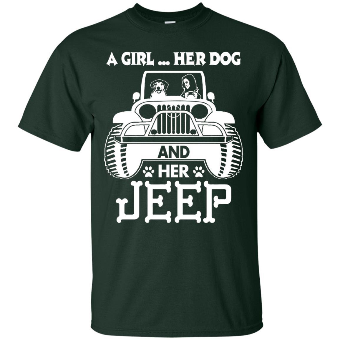 Dog Lover T-shirt A Girl Her Dog And Her Jeep Forest Green