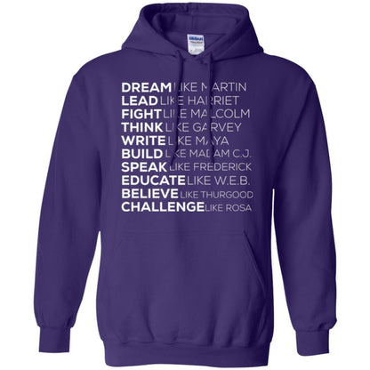 Educate T-shirt Dream Like Martin Lead Like Harriet Fight Like Malcolm Purple