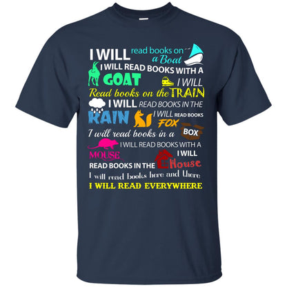 I Will Read Books On A Boat Bookworm T-shirt Navy
