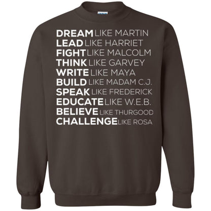 Educate T-shirt Dream Like Martin Lead Like Harriet Fight Like Malcolm Dark Chocolate