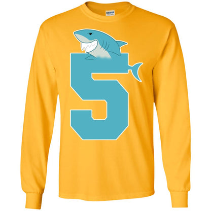 5th Birthday Shark Party Shirt Gold