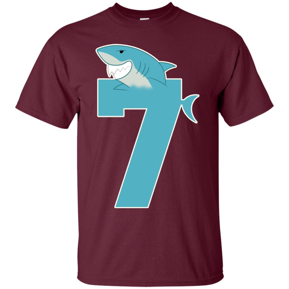 7th Birthday Shark Party Shirt Maroon