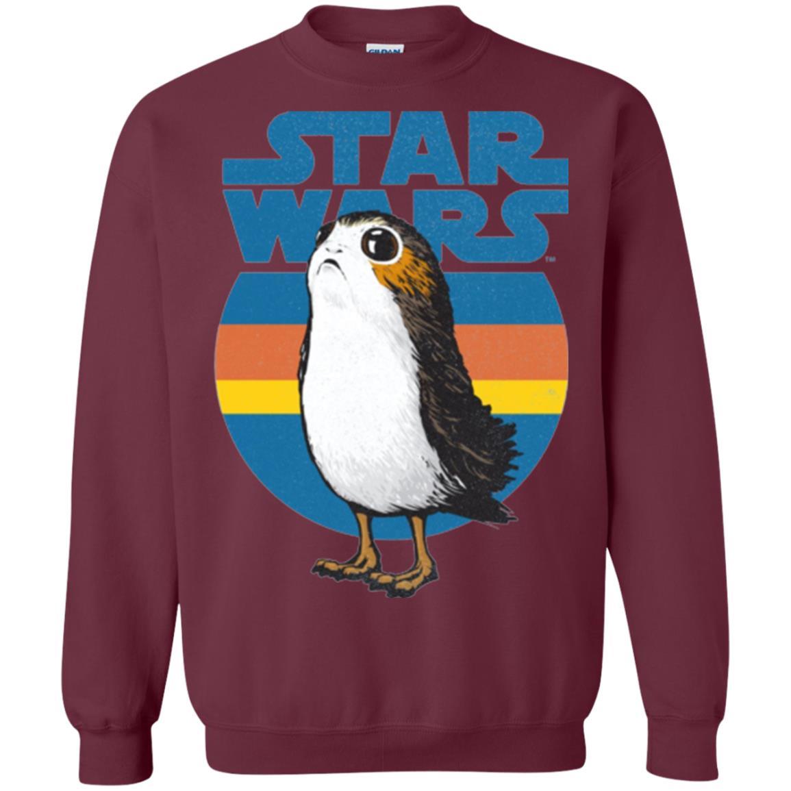 Film T-shirt Star Wars Last Jedi Porg Retro Stripes Logo Graphic Maroon