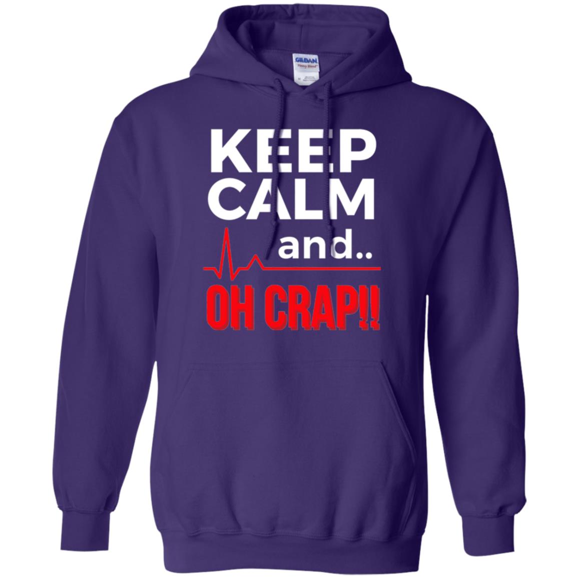 Funny Emergency Room T-shirt Keep Calm Oh Crap Flatline Purple