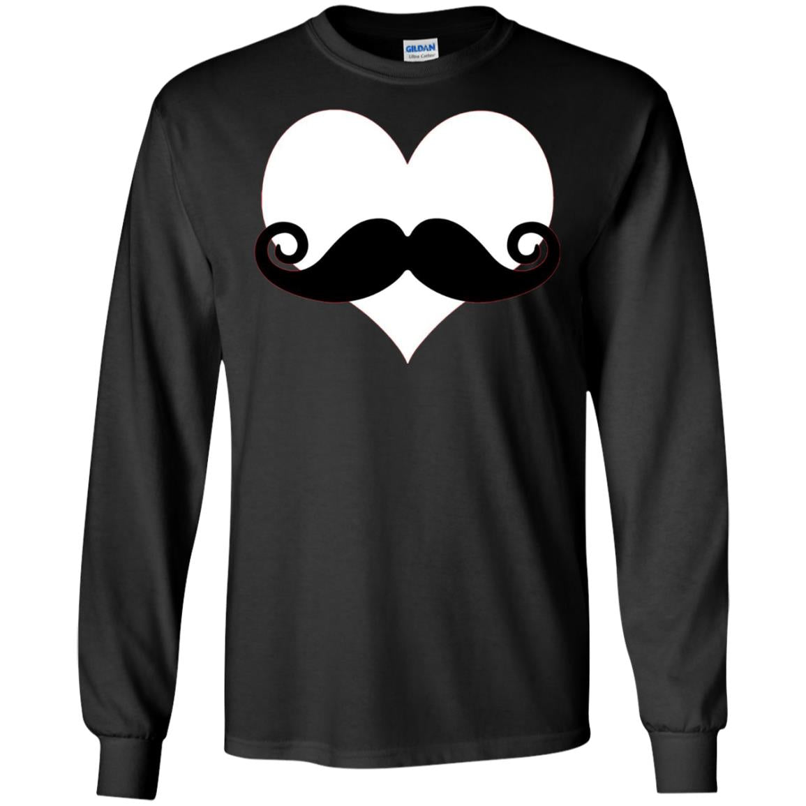 Mustache Heart Valentines Day T-shirt Black