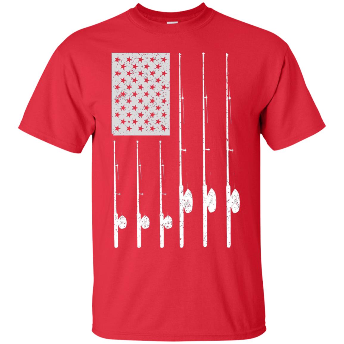 Patriotic Fishing With American Usa Flag Fisherman T-shirt Red