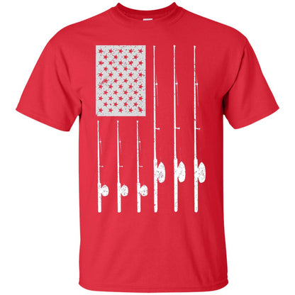 Patriotic Fishing With American Usa Flag Fisherman T-shirt Red