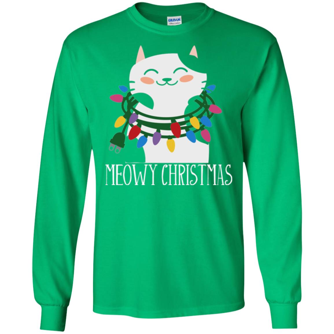 Meowy Christmas Holiday T-shirt Irish Green