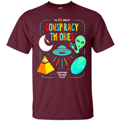 The Big Book Of Conspiracy Theories Funny Bookworm T-shirt Maroon