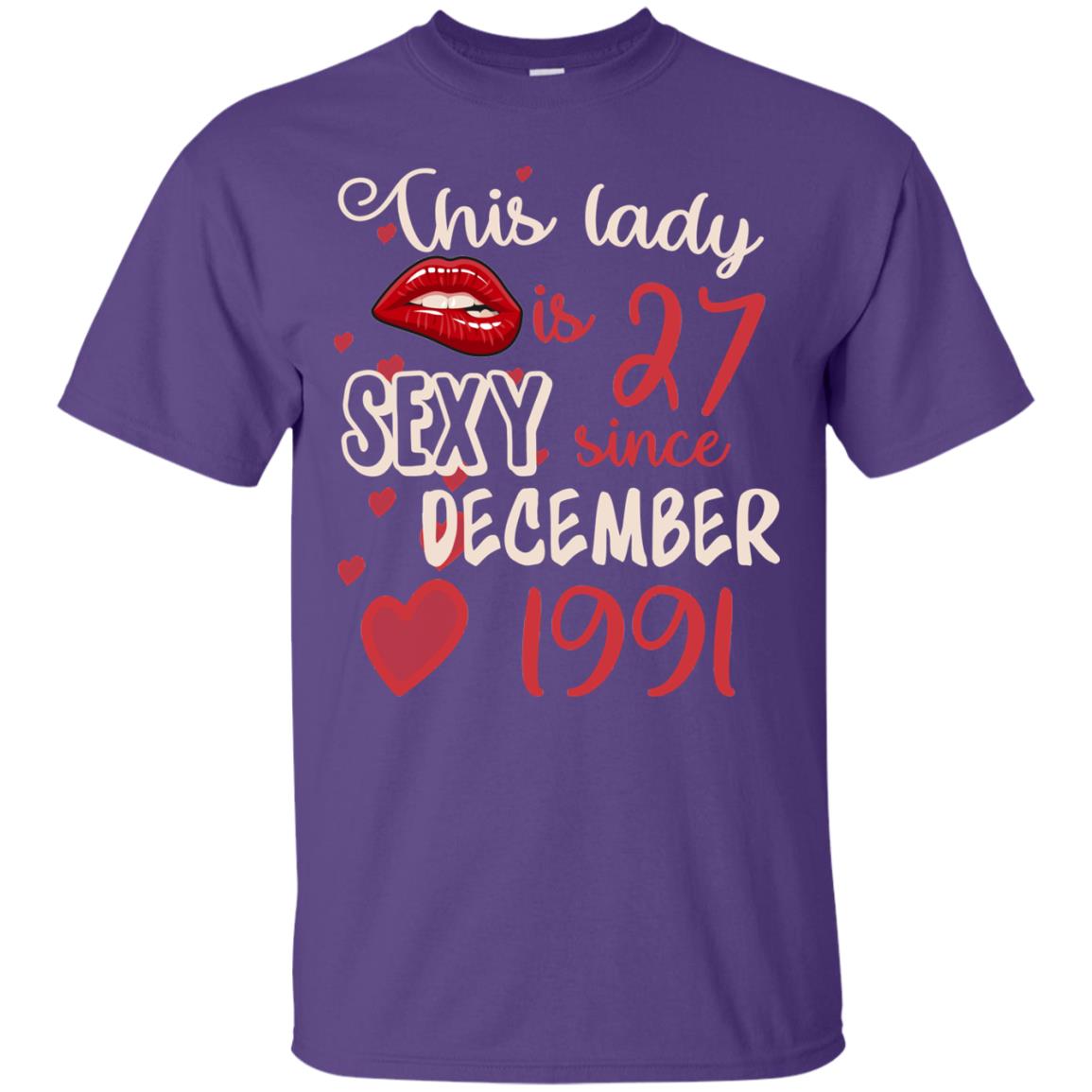 This Lady Is 27 Sexy Since December 1991 27th Birthday Shirt For December Womens Purple