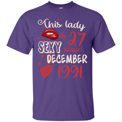 This Lady Is 27 Sexy Since December 1991 27th Birthday Shirt For December Womens Purple