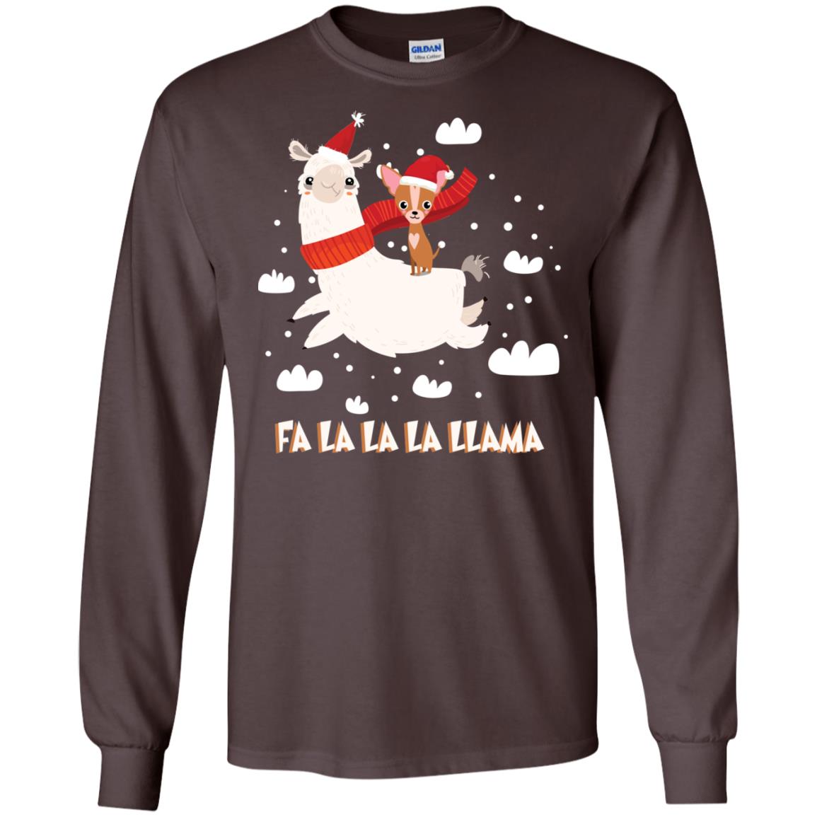 Fa La La La Llama With Chihuahua X-mas Gift Shirt Dark Chocolate