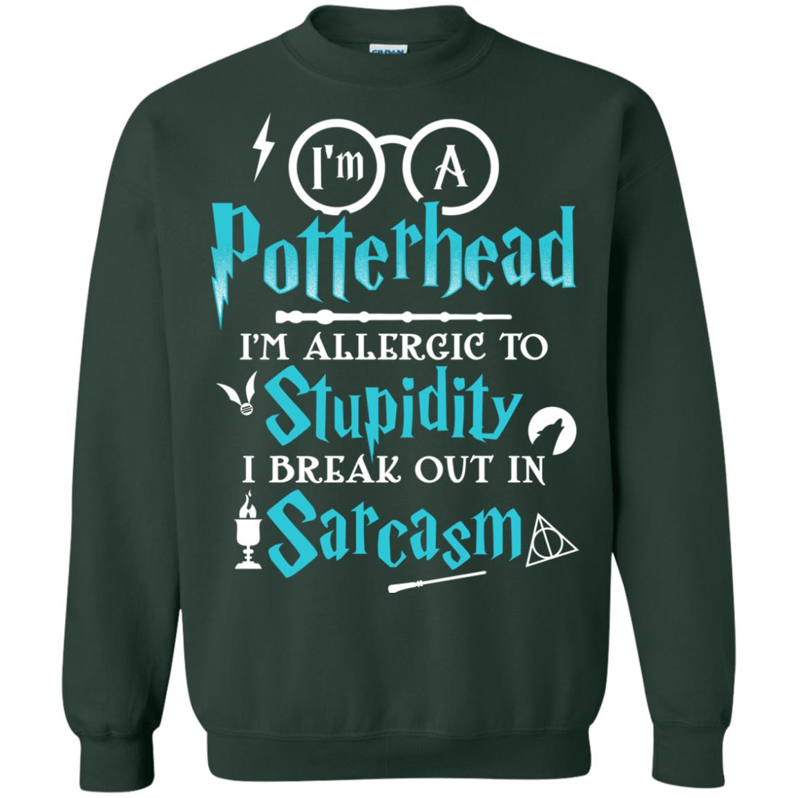I_m A Potterhead I_m Allergic To Stupidity I Break Out In Sarcasm Harry Potter Fan T-shirt Forest Green