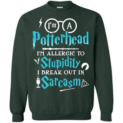 I_m A Potterhead I_m Allergic To Stupidity I Break Out In Sarcasm Harry Potter Fan T-shirt Forest Green