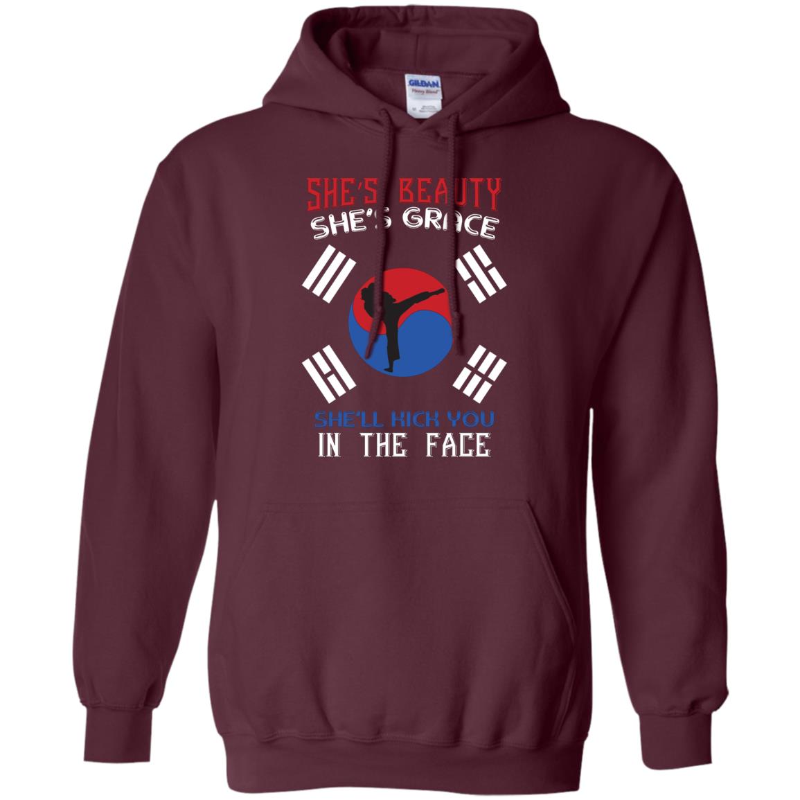 She’s Beauty She’s Grace She’ll Kick You In The Face Taekwondo T-shirt Maroon