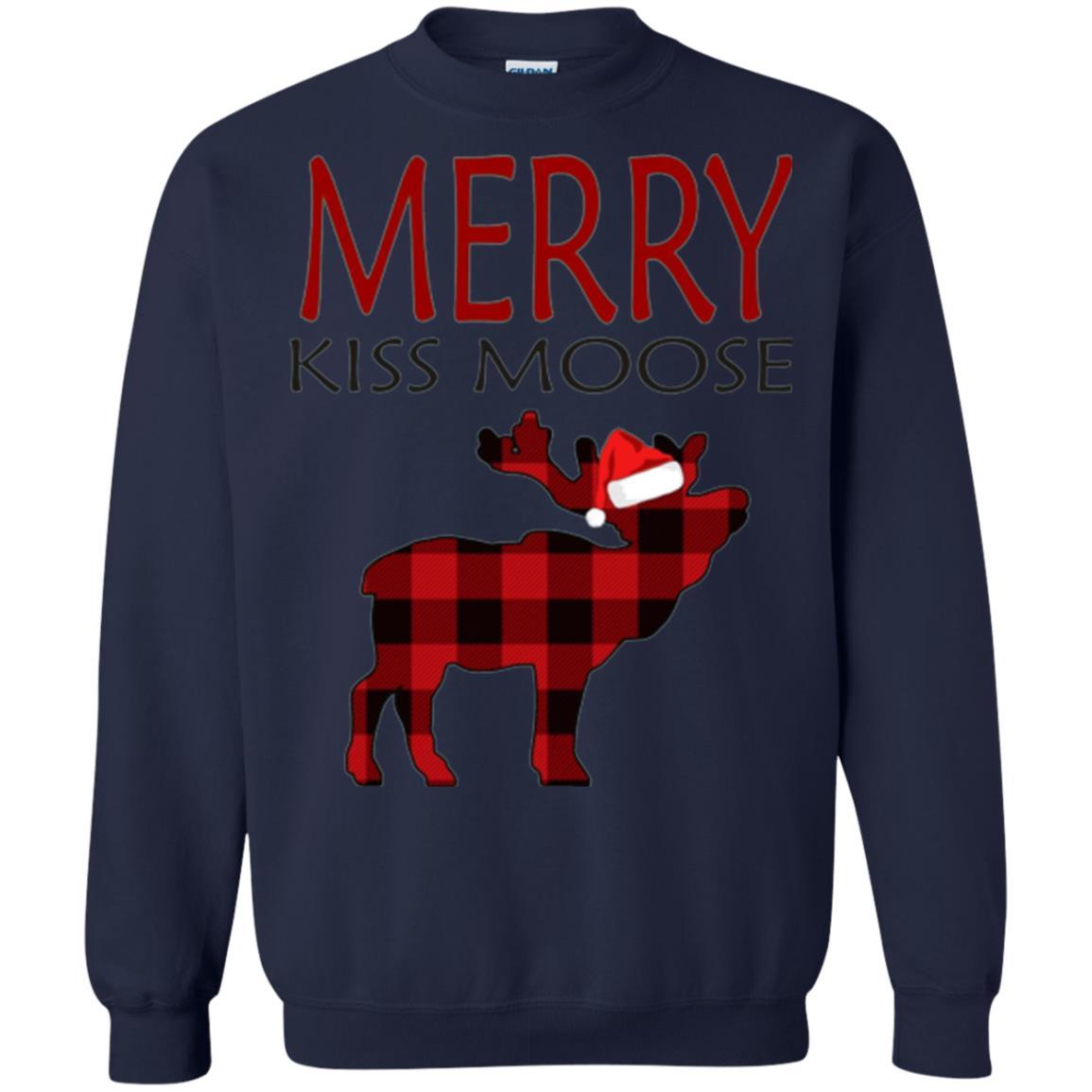 Christmas T-shirt Reindeer Plaid Moose Merry Kiss Moose Navy