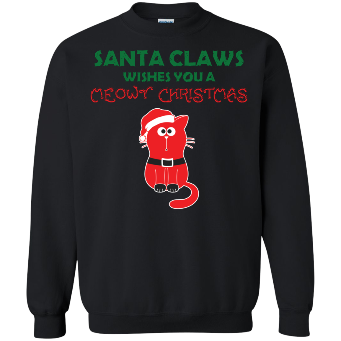 Christmas T-shirt Santa Claws Wishes You A Meowy Christmas Black