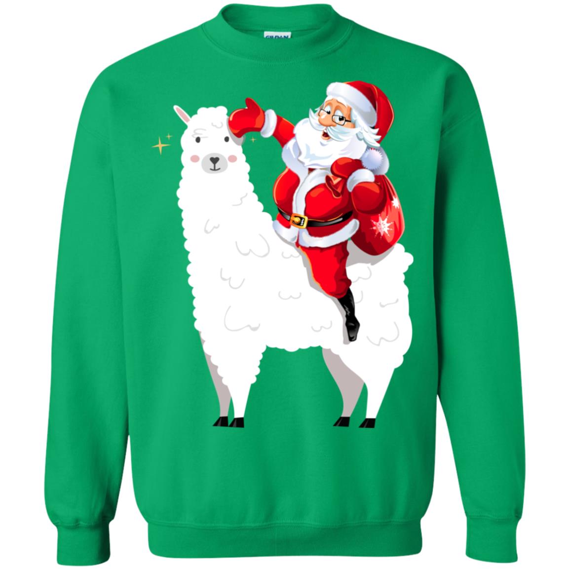 Alpaca Llama And Santa Claus X-mas Gift Shirt Irish Green