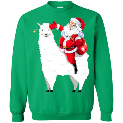 Alpaca Llama And Santa Claus X-mas Gift Shirt Irish Green