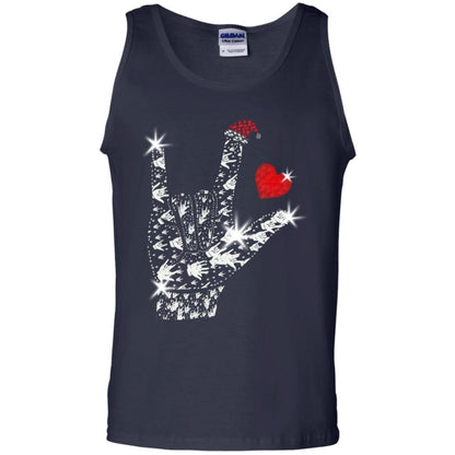 Rocknroll Sign Hand With Santa Claus Hat X-mas Shirt For Rock Music Lovers Navy