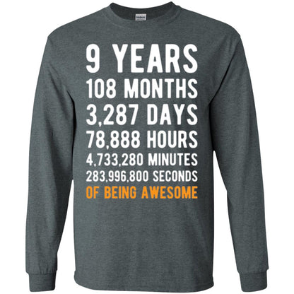 9th Birthday T-shirt 9 Years Old Being Awesome Dark Heather