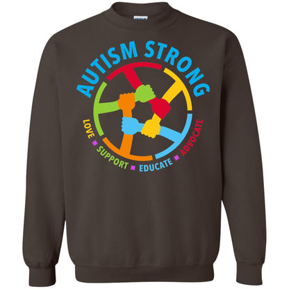 Autism Strong Love Support Educate Advocate Autism Awareness T-shirt Dark Chocolate