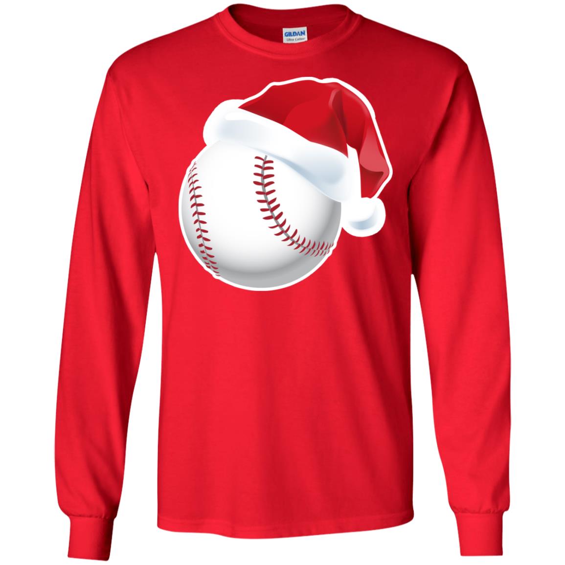 Baseball With Santa Claus Hat X-mas Shirt For Baseball Lovers Red