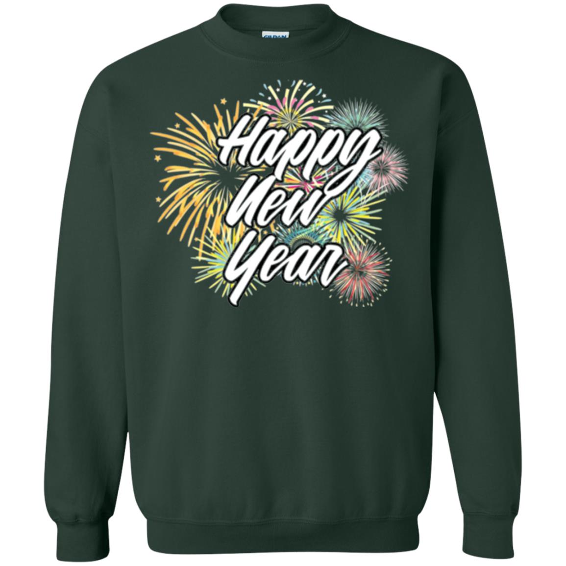 Happy New Year T-shirt Fireworks Forest Green