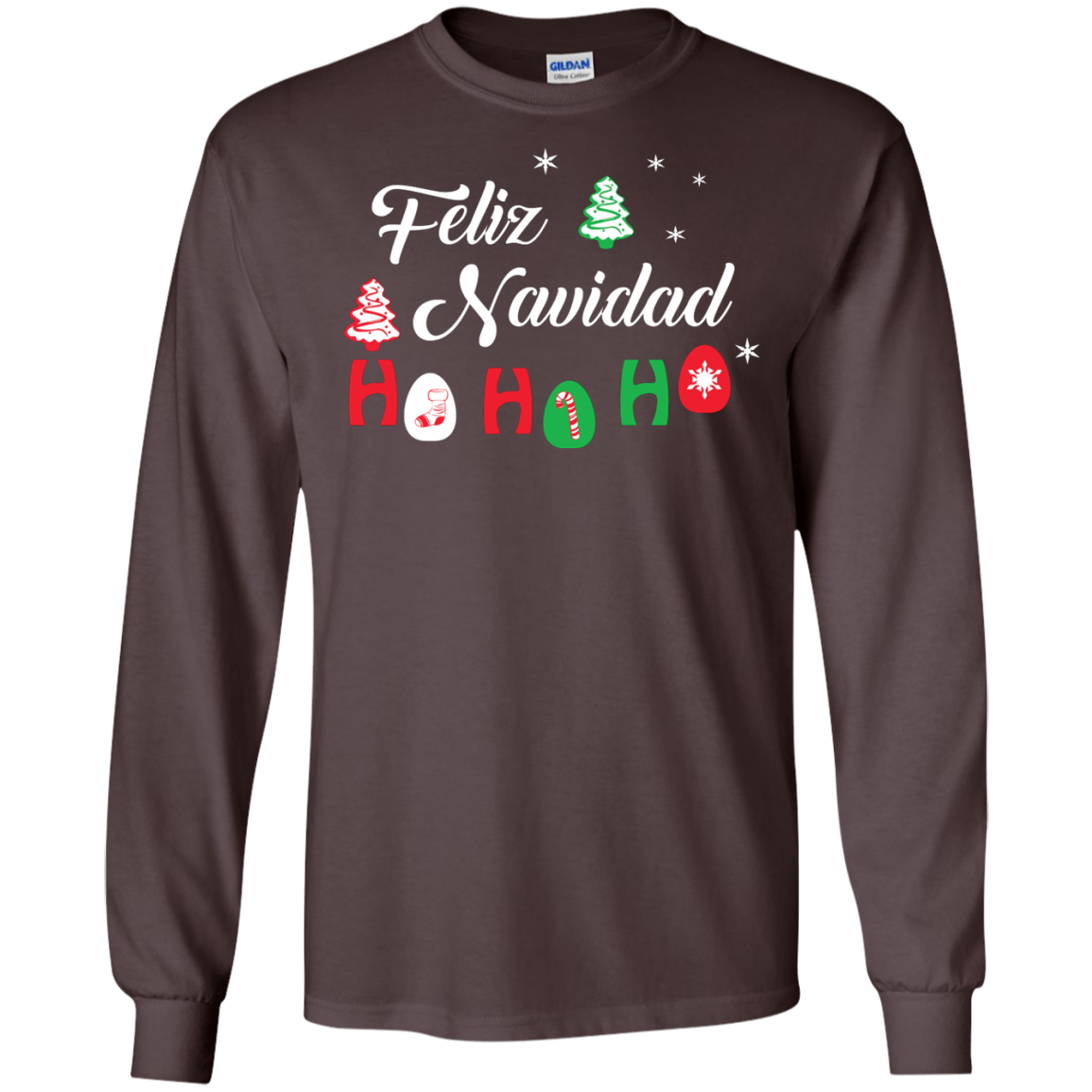 Chirstmas T-Shirt Feliz Navidad Ho Ho Ho Dark Chocolate