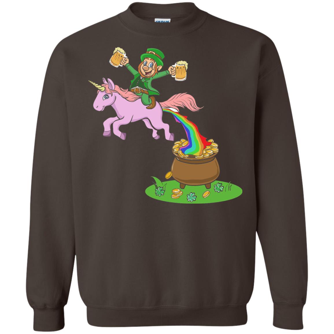 Leprechaun Riding A Unicorn Funny St Patricks Day T-shirt Dark Chocolate