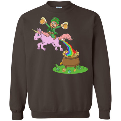 Leprechaun Riding A Unicorn Funny St Patricks Day T-shirt Dark Chocolate