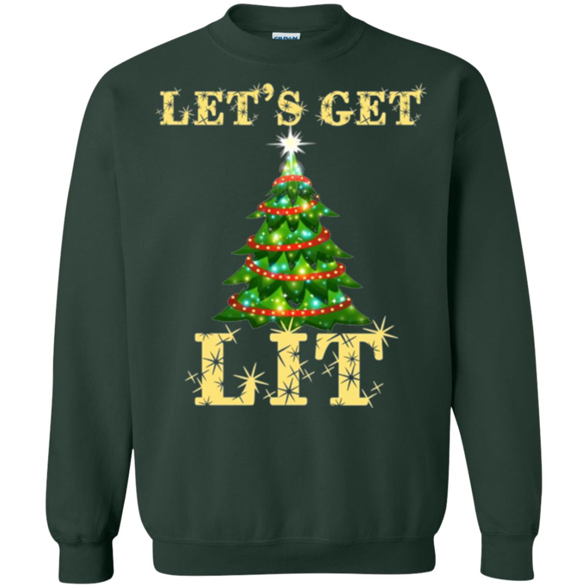 Christmas T-shirt Let_s Get Lit Forest Green