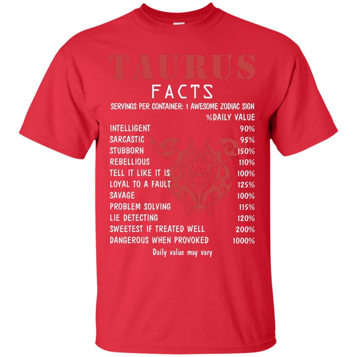 Taurus Facts 1 Awesome Zodiac Sign Gift Shirt For Taurus Horoscope Red