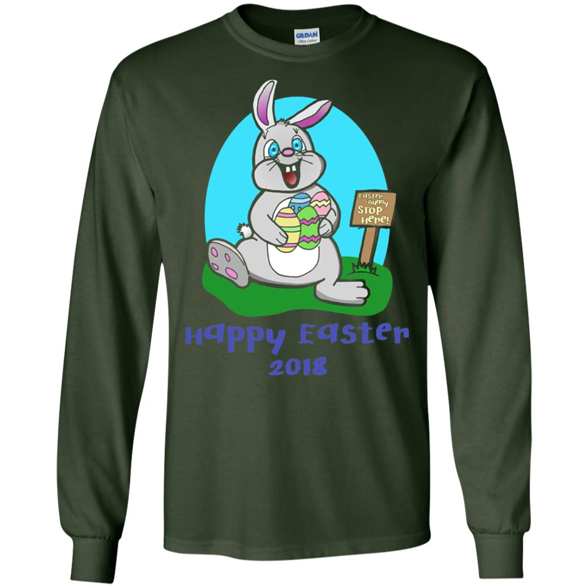 Easter Bunny Stop Here Funny Easter Day T-shirt Forest Green