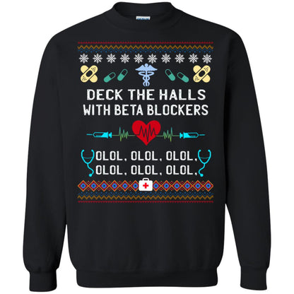 Deck The Halls With Beta Blockers Nursing X-mas Quote Shirt Black