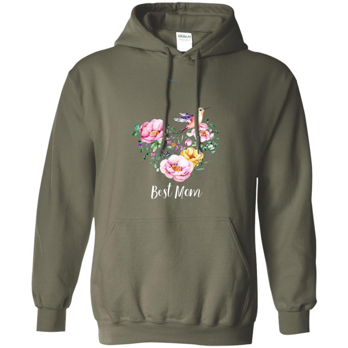 Best Mom Hummingbird Flower Heart Mommy Shirt Military Green