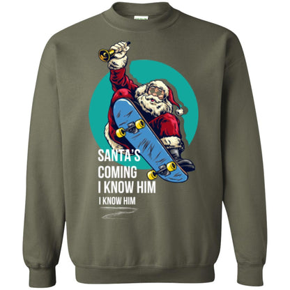Christmas T-shirt Santa's Coming I Know Him Military Green