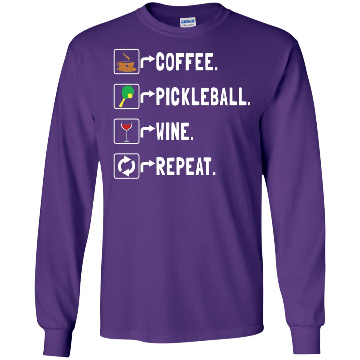 Funny Coffee Lovers T-shirt Pickleball Wine Repeat Purple