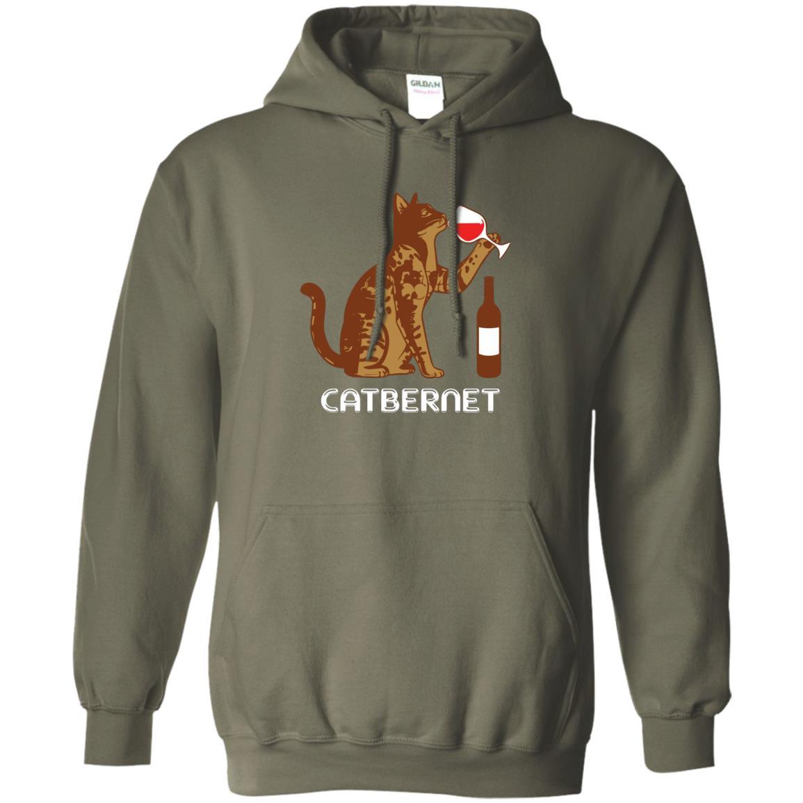 Cat Lovers T-shirt Catbernet Cat Wine Military Green