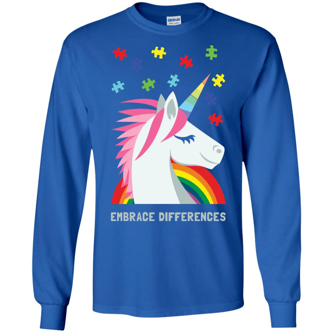 Autism Awareness Shirt Unicorn Puzzle Embrace Differences Royal