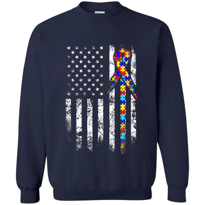 American Flag Distressed Autism Awareness T-shirt Navy