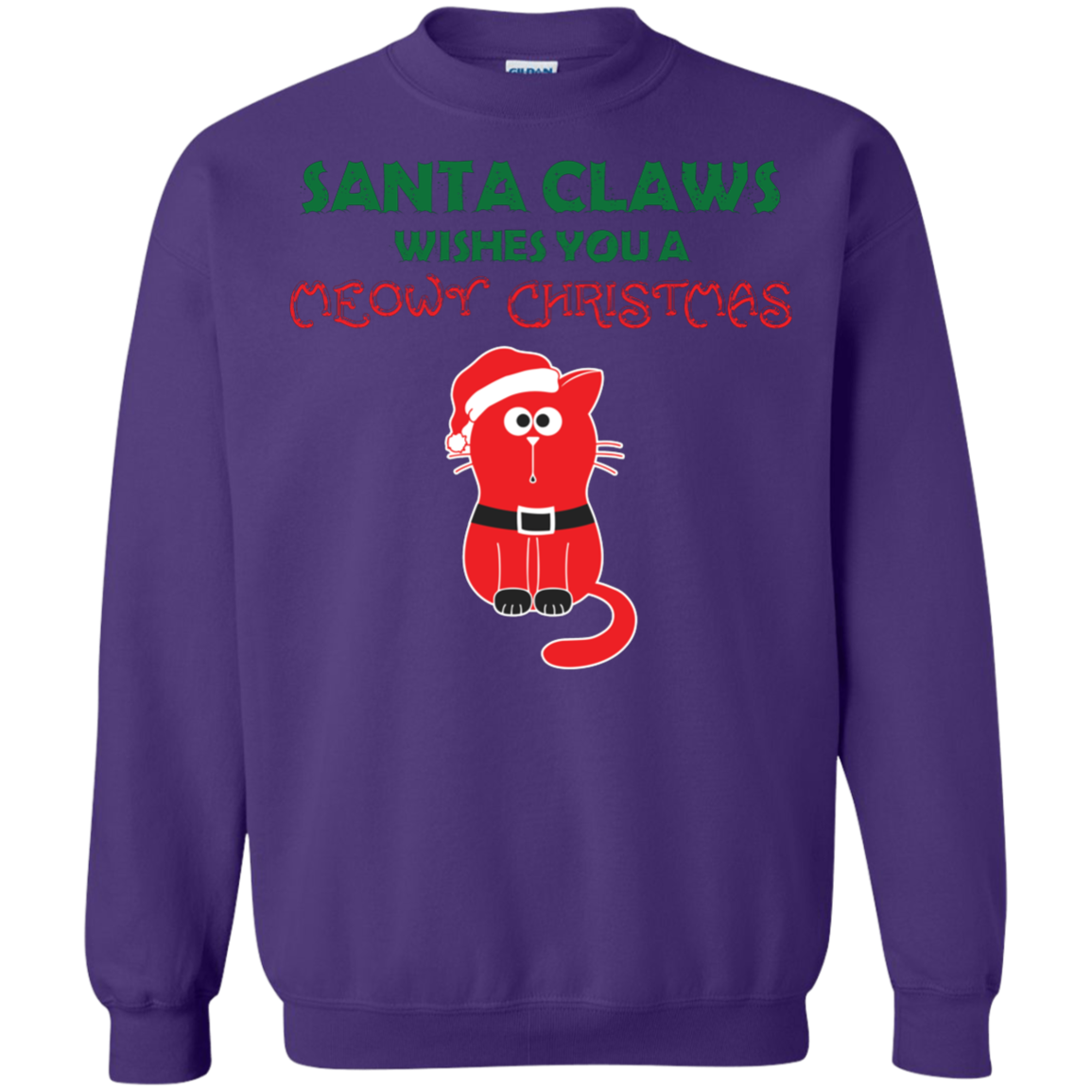 Christmas T-shirt Santa Claws Wishes You A Meowy Christmas Purple